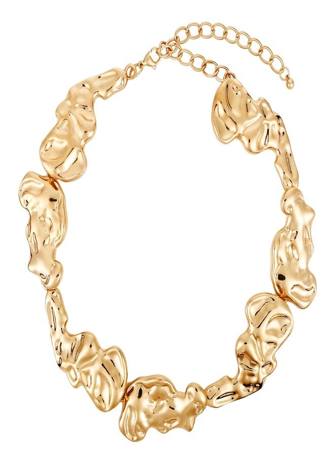 Xyulaan Gold Chunky Necklace for Women, Irregular Design Choker Necklace, Punk Style, 14 Inches, Gold Zinc Metal, One Size, Perfect for Women's Collarbone Area, Great Gift for Any Occasion - Image 1